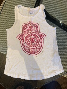 Spiritual Gangster White Tank with Pink Hamsa Graphic